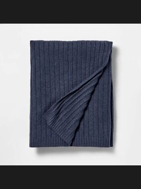 Ribbed Knit Throw Blanket - Navy